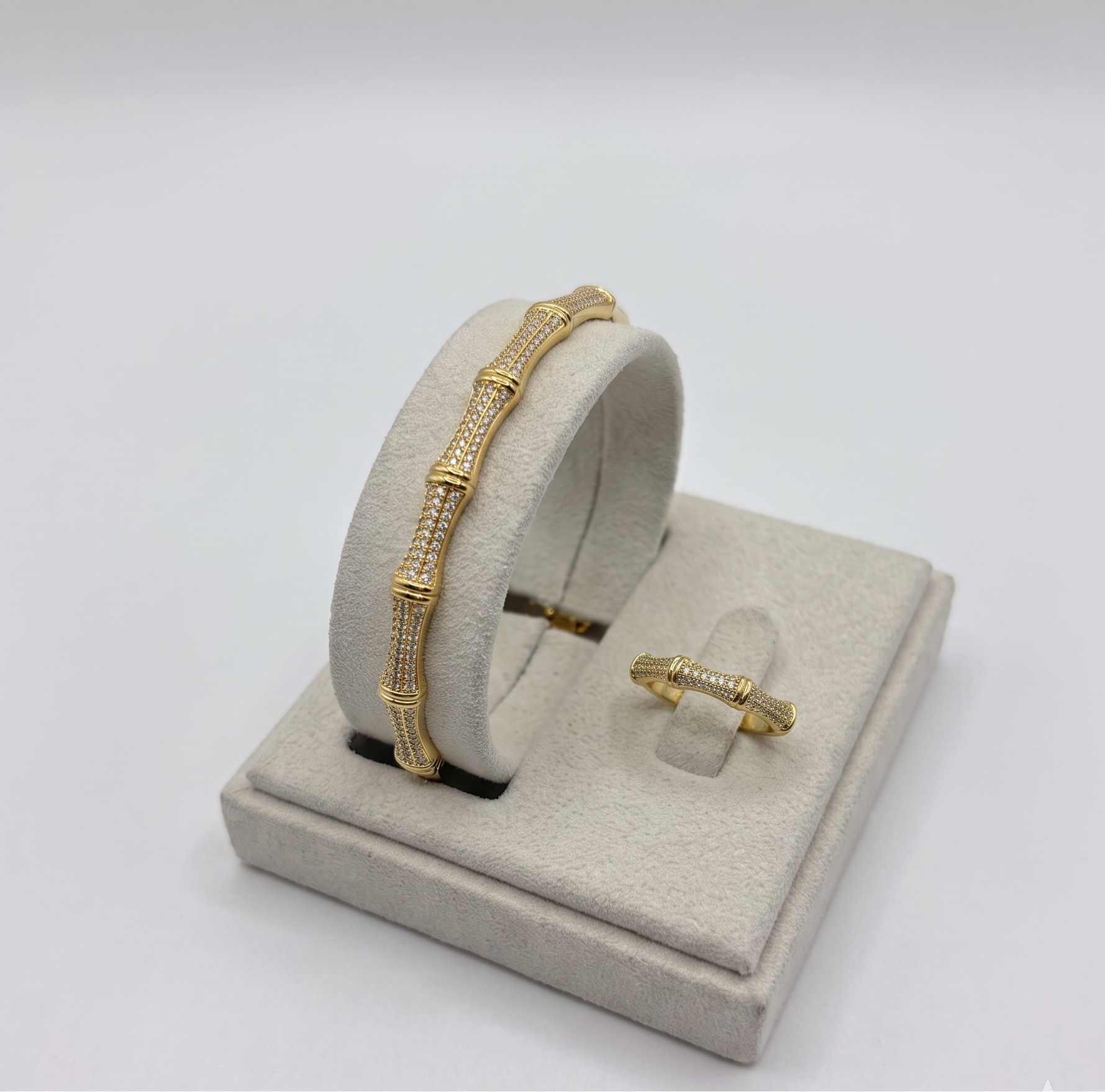 Luxe Bamboo Crystal Bracelet & Ring Combo