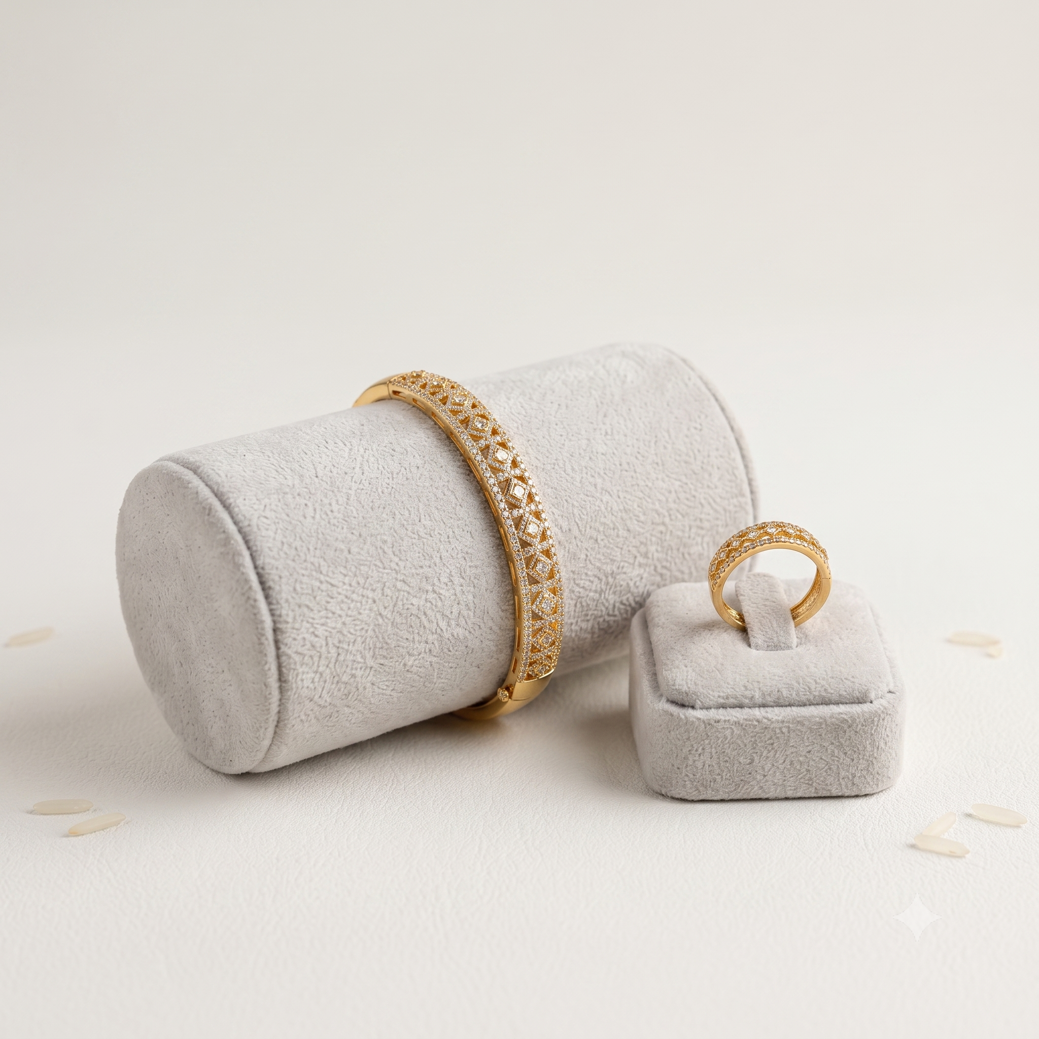 Royal Lattice Crystal Bangle & Ring Set
