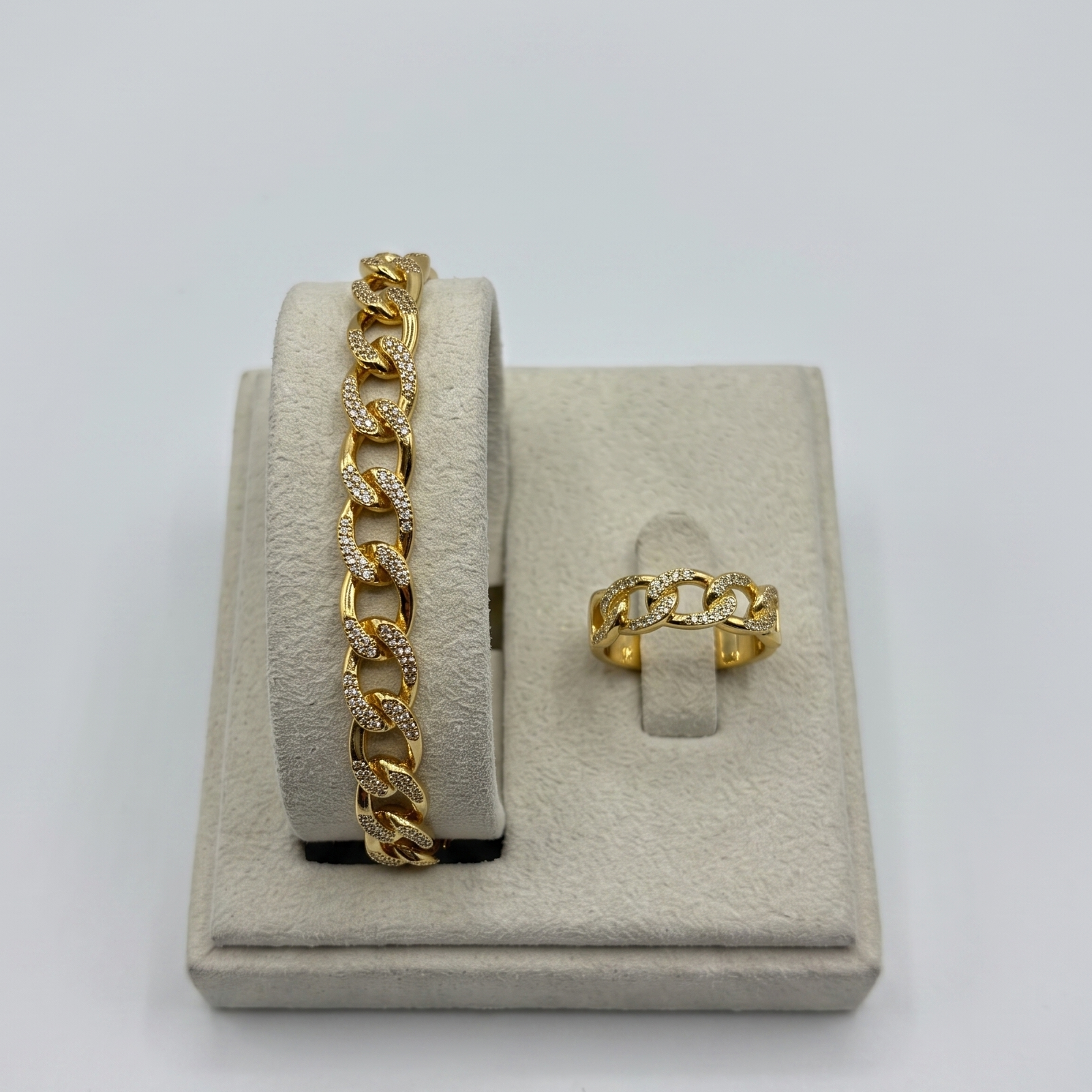 Luxe Cuban Link Crystal Bracelet & Ring Set
