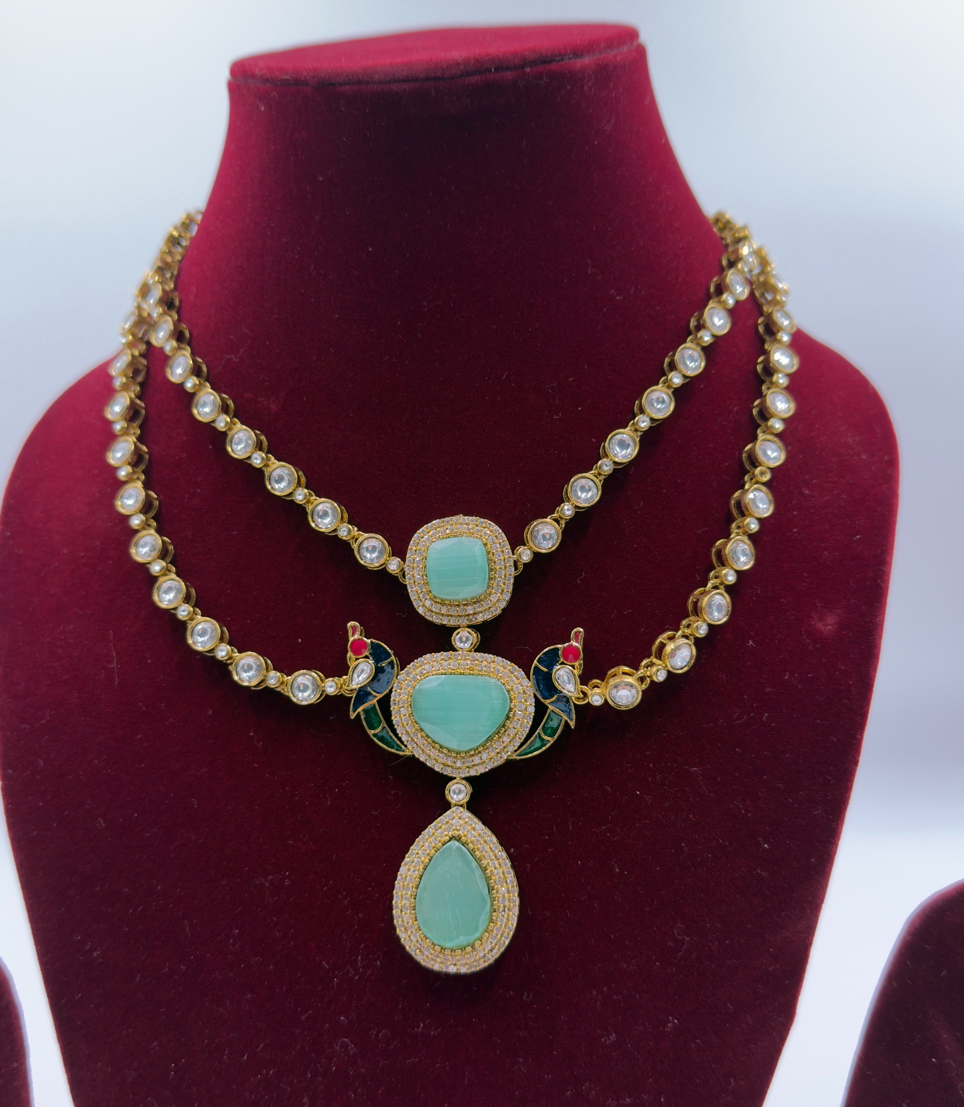 Mayura Mint Stone Double-Layer Kundan Necklace