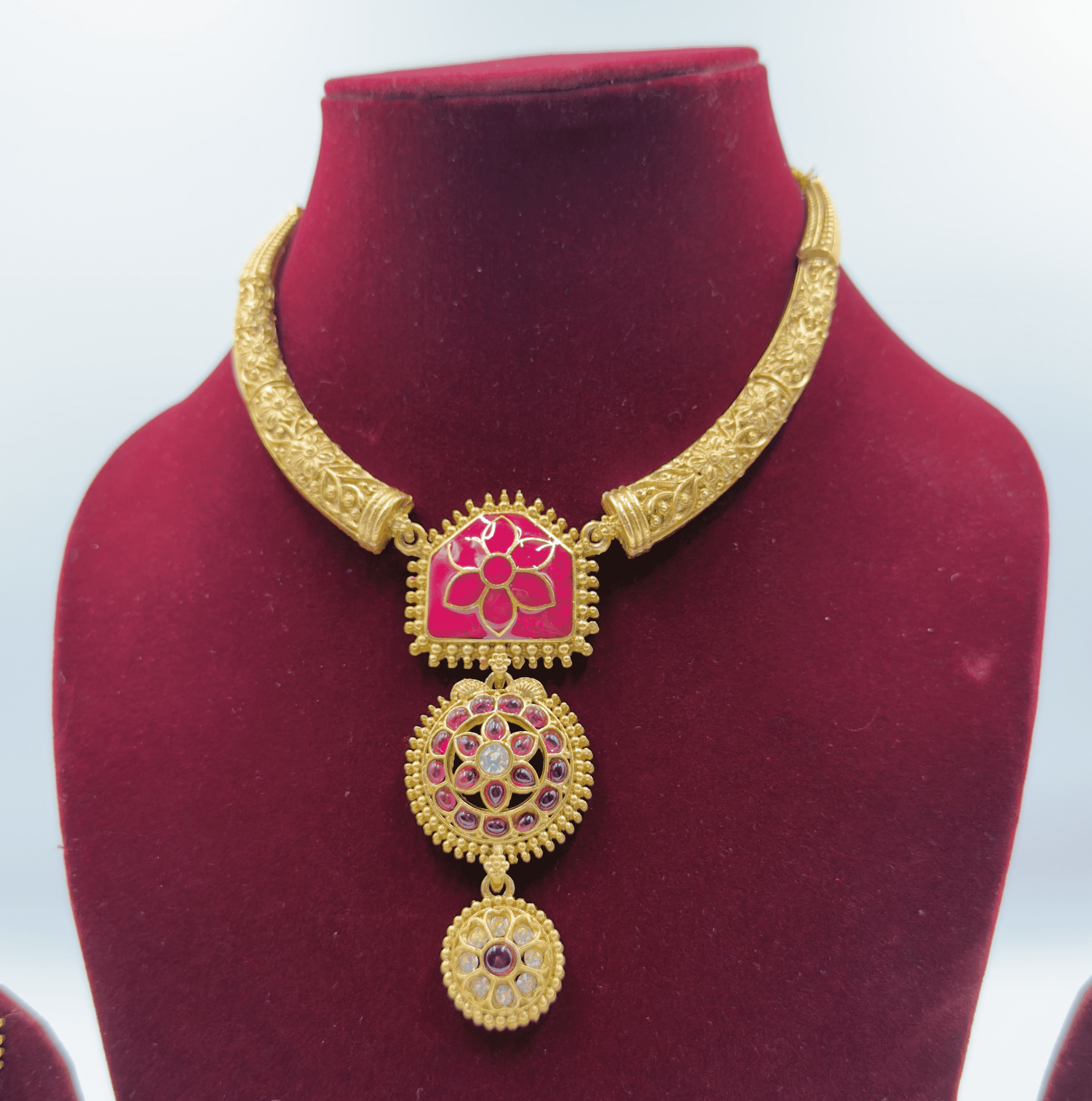 Ruby Floral Antique Choker Necklace Set