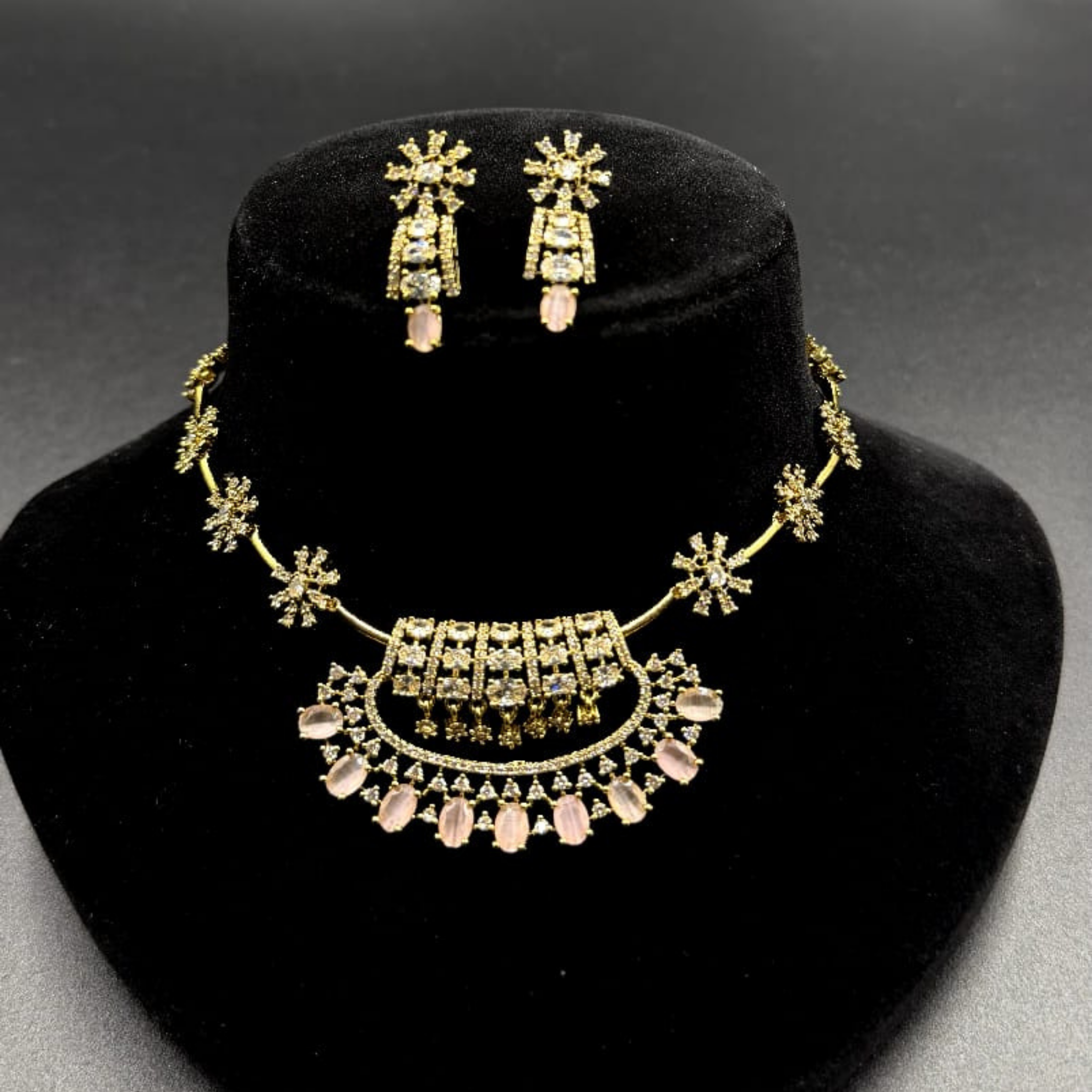 Blush Crystal Floral Necklace Set