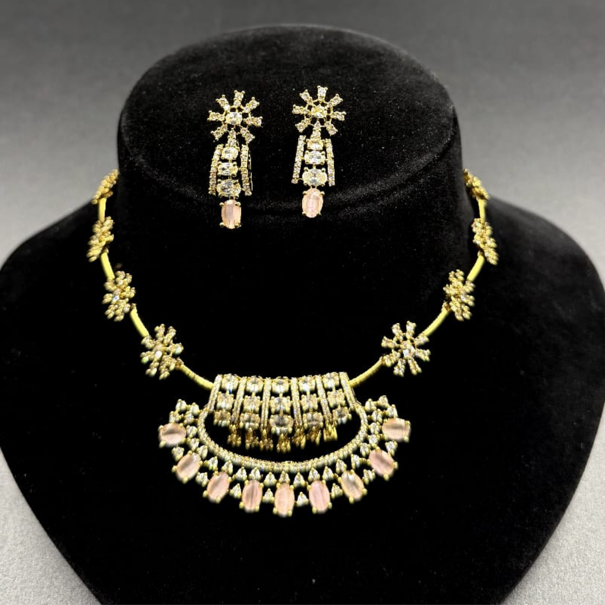 Blush Crystal Floral Necklace Set