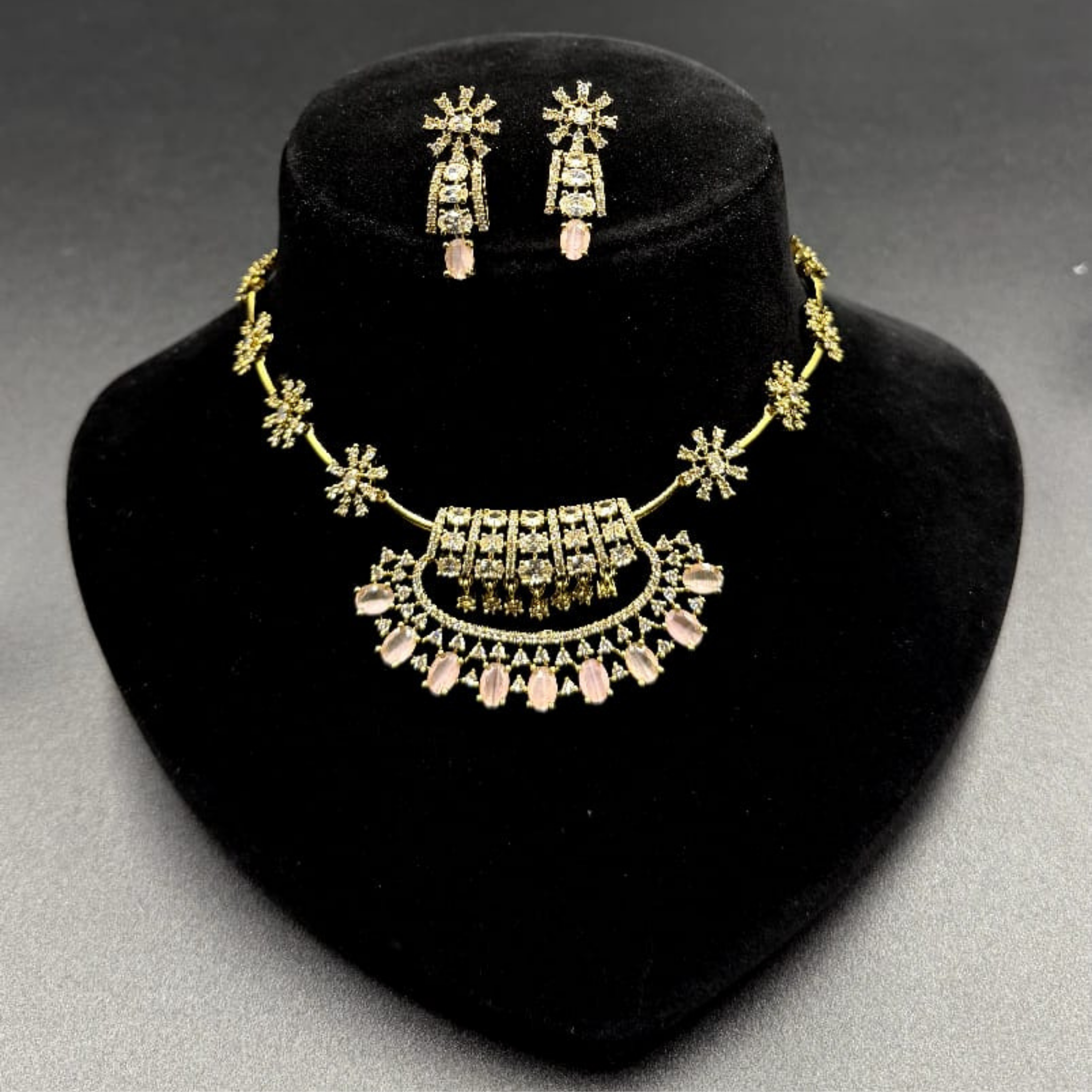 Blush Crystal Floral Necklace Set